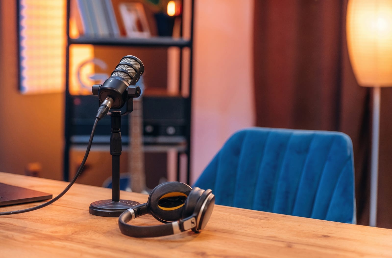 Old Soul podcast recording setup with microphone and headphones